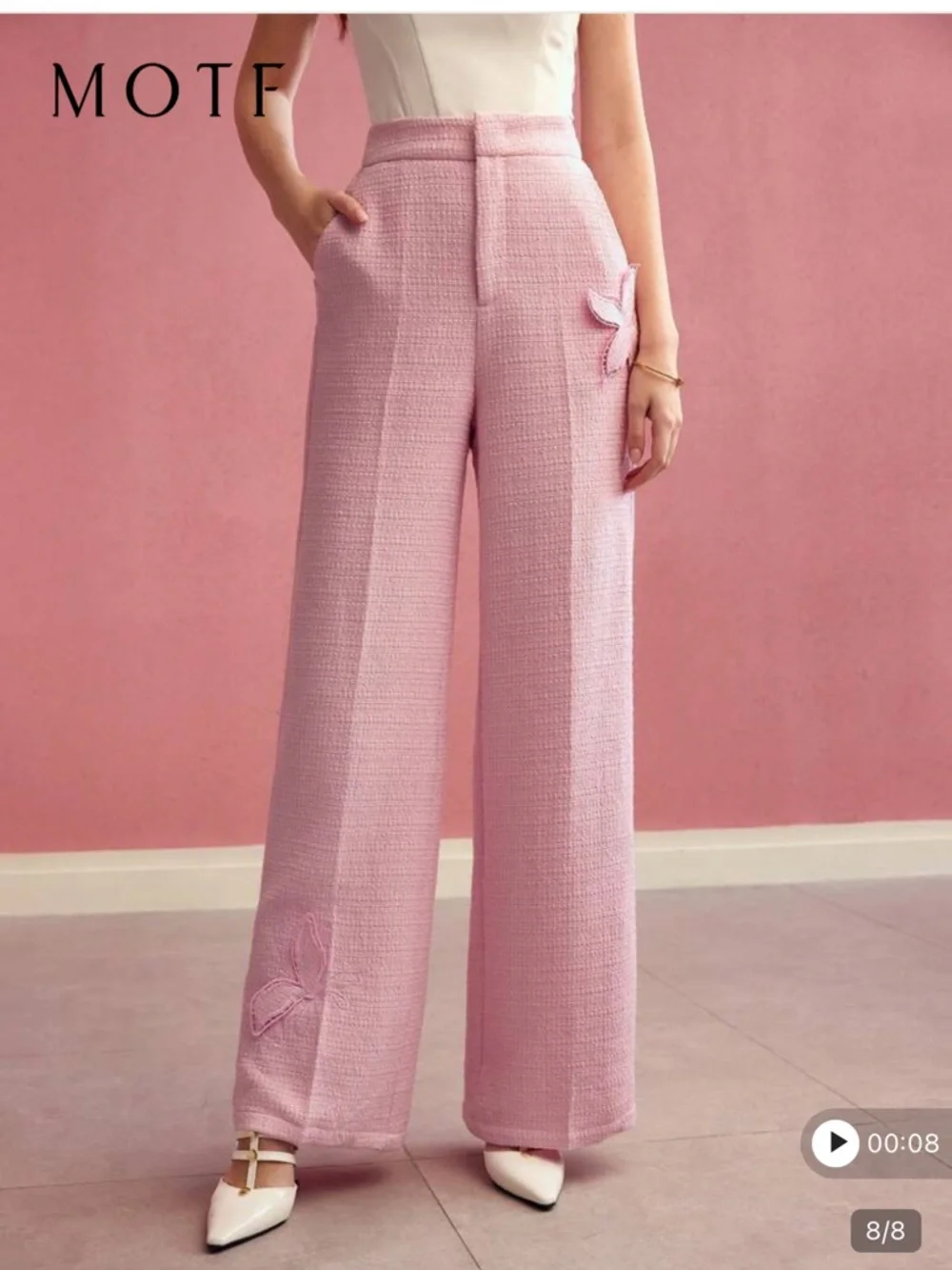 MOTF Pink Tweed Wide-Leg Feminine Pants - Picture 8 of 17